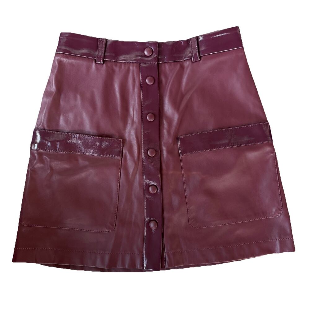 Staud Paper Skirt Plum Maroon Button Up Snap Away Size 6 Pocket Front 259-4131 - Picture 2 of 12